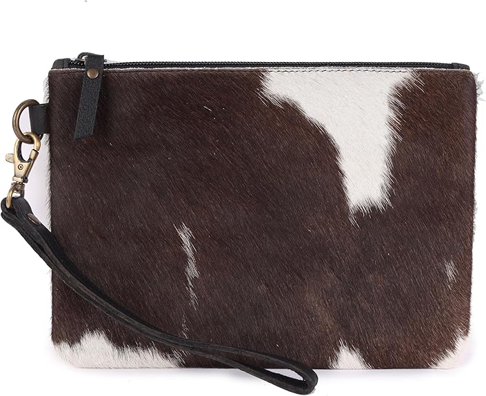 Mesa Luna Hair-On Cowhide Leather Wristlet Clutch Bag for Women