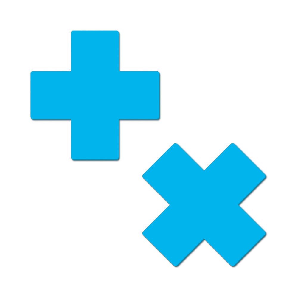 Pastease Plus X: Glow-in-the-Dark Neon Turquoise Cross Pasties Nipple Covers