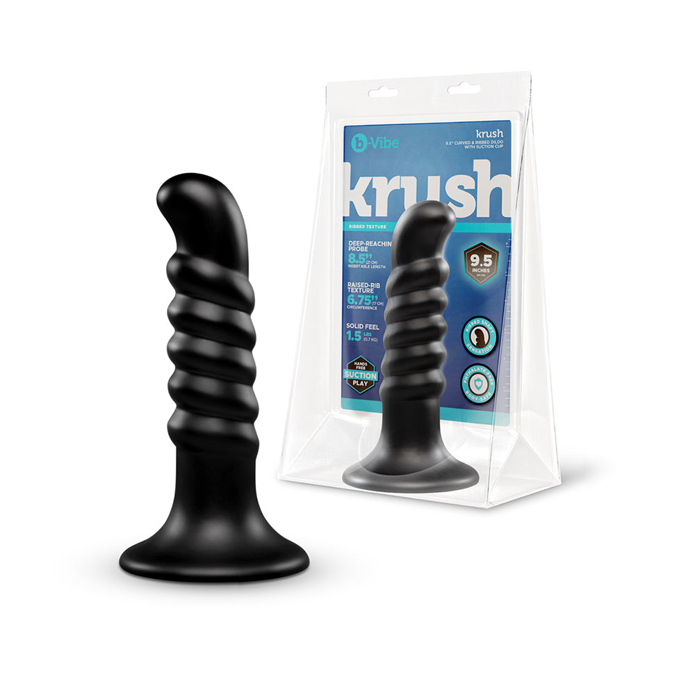 b-Vibe Krush 9.5 in. Curved & Ribbed Dildo with Suction Cup