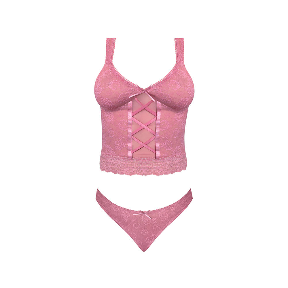 Magic Silk Wisteria Mist Bustier Cami & Thong Set Pink Queen Size