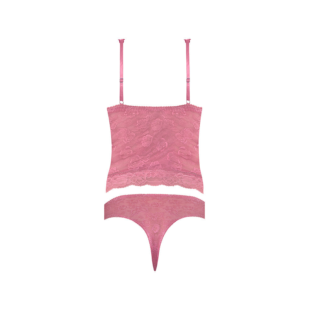 Magic Silk Wisteria Mist Bustier Cami & Thong Set Pink Queen Size
