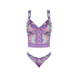 Magic Silk Wisteria Mist Bustier Cami & Thong Set Floral Queen Size