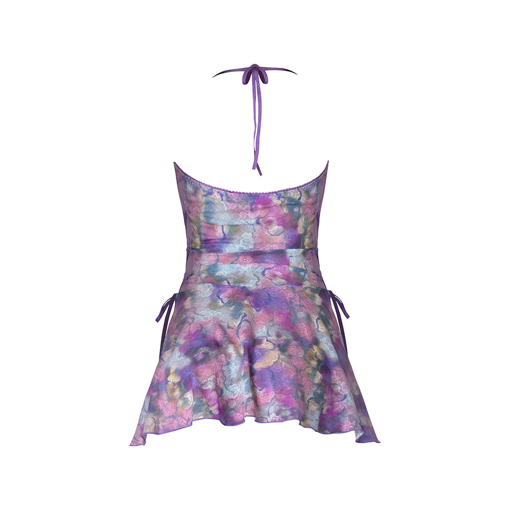 Magic Silk Wisteria Mist Halter Babydoll & G-Set Floral Queen Size