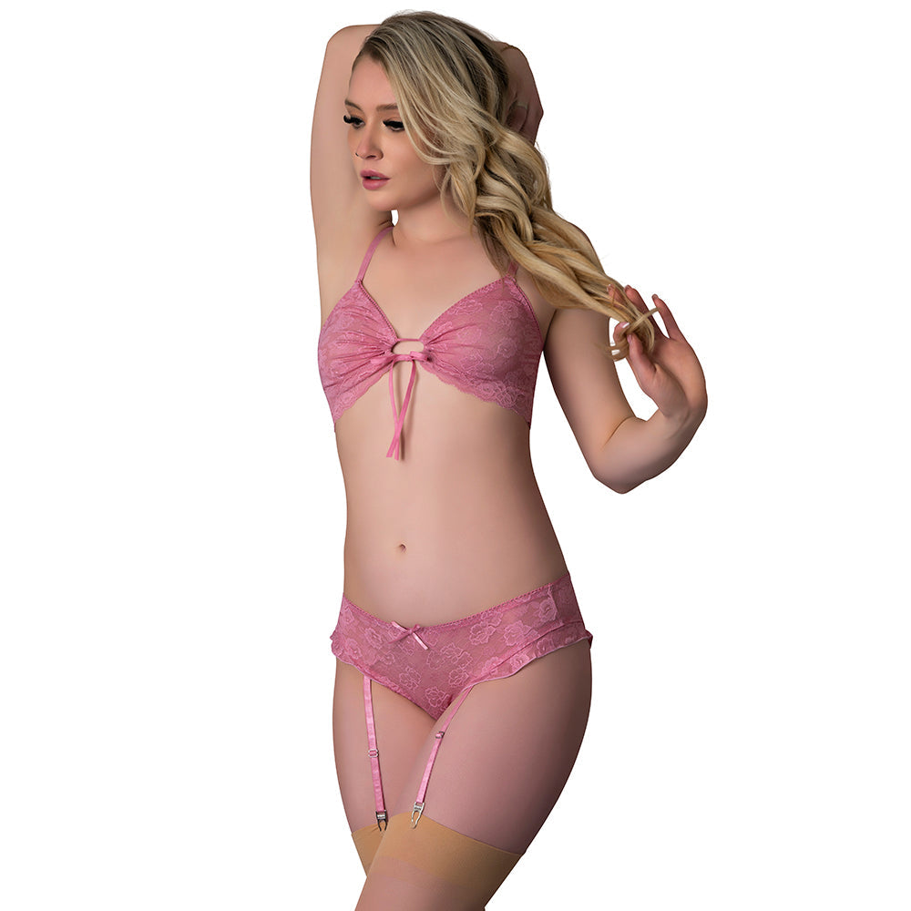 Magic Silk Wisteria Mist Bralette & Panty with Removable Garters Pink S/M