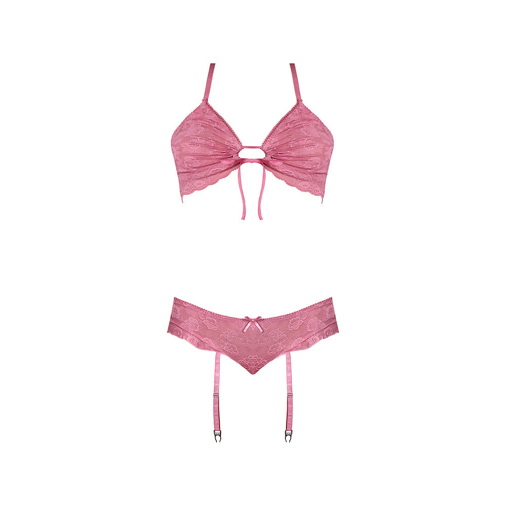 Magic Silk Wisteria Mist Bralette & Panty with Removable Garters Pink L/XL