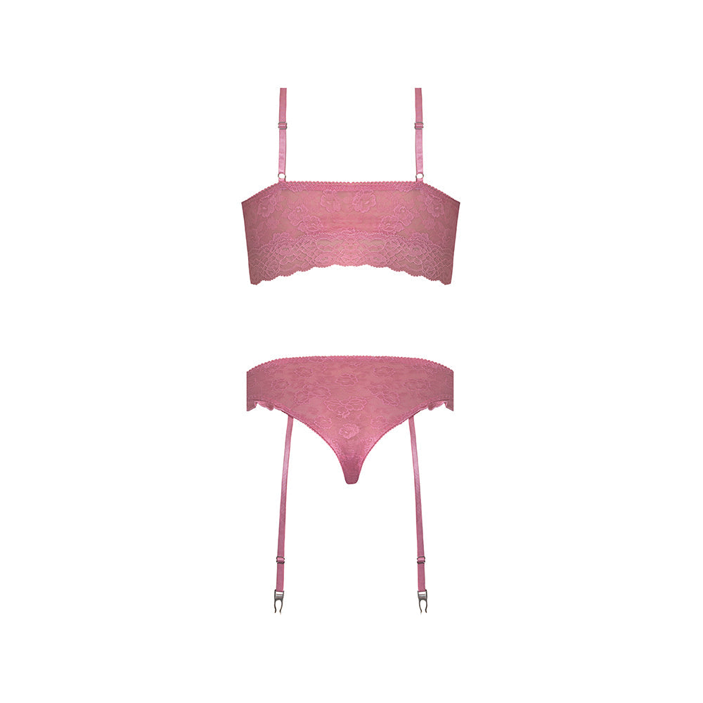 Magic Silk Wisteria Mist Bralette & Panty with Removable Garters Pink Queen Size
