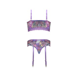 Magic Silk Wisteria Mist Bralette & Panty with Removable Garters Floral L/XL