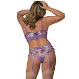 Magic Silk Wisteria Mist Bralette & Panty with Removable Garters Floral Queen Size