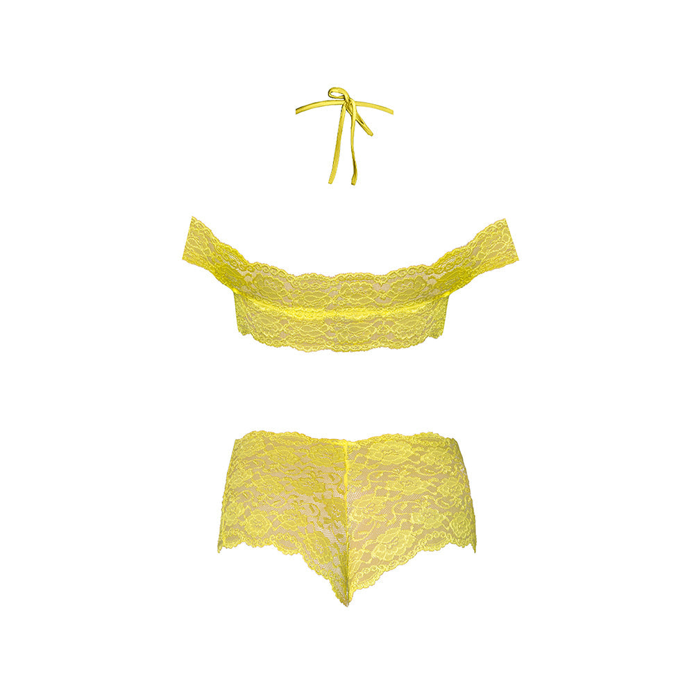 Magic Silk Daffodil Dreams Bardot Sleeve Halter Top & Boy Short Set Yellow L/XL