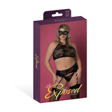 Magic Silk Sinful Halter Bra, Garter, Panty & Mask Set Black Queen Size
