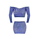 Magic Silk Seamless Off Shoulder Crop Top & Skirt Blue O/S