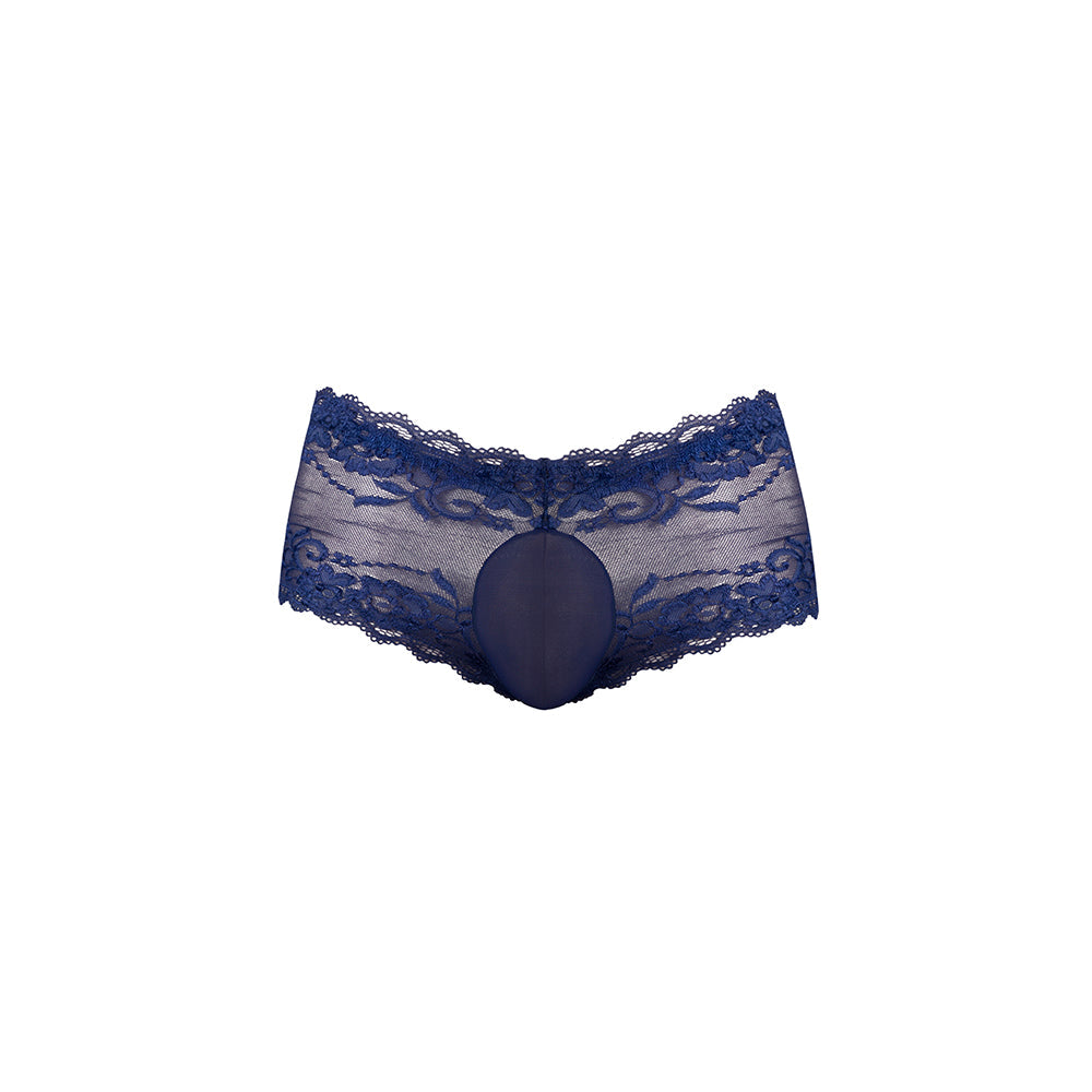 Male Power Sassy Lace Mini Short Sheer Pouch Navy S