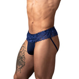 Male Power Sassy Lace Skirt Jock Navy L/XL