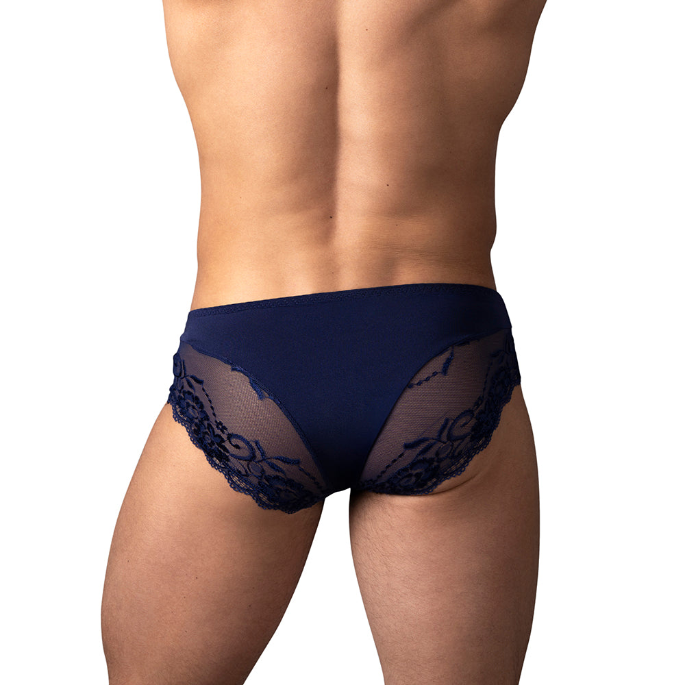 Male Power Sassy Lace Bikini Sold Pouch Navy S