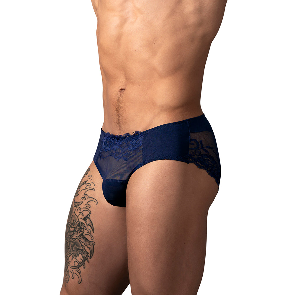 Male Power Sassy Lace Bikini Sold Pouch Navy L