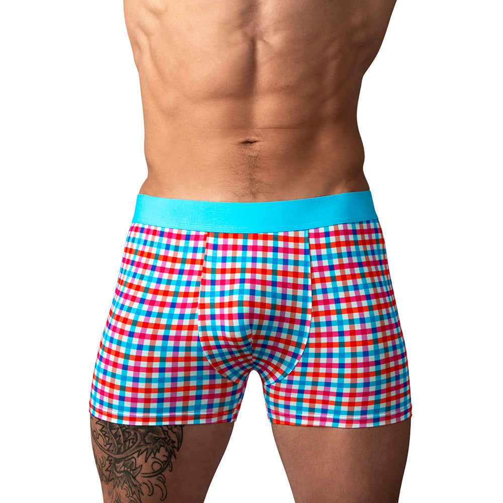 Male Power So Cumfy Gingham Boxer Brief Turquoise M