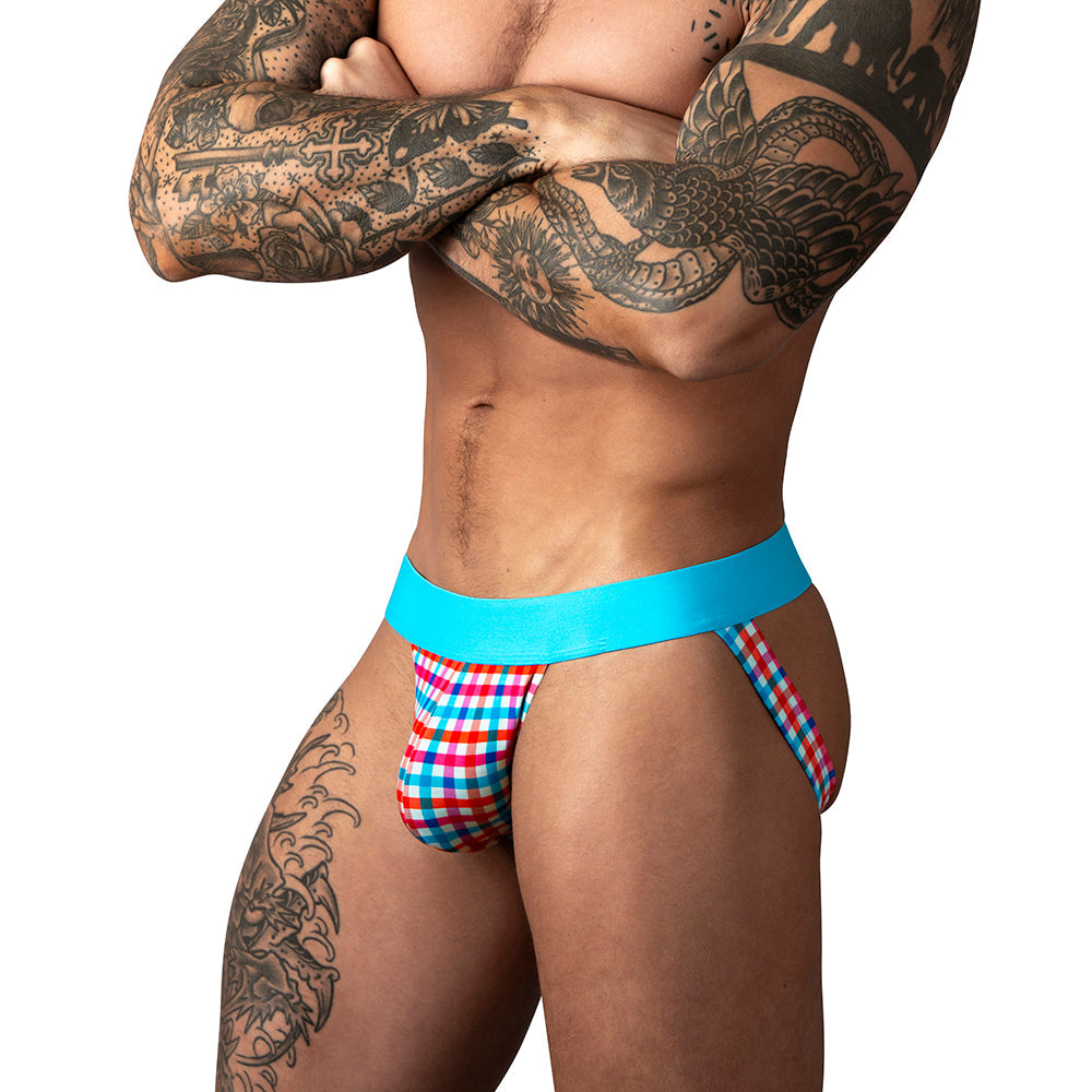 Male Power So Cumfy Gingham Jock Turquoise S/M