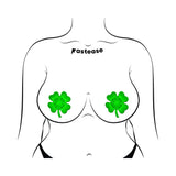 Pastease Four Leaf Clover Green Glitter Velvet Pumping Shamrock Nipple Pasties