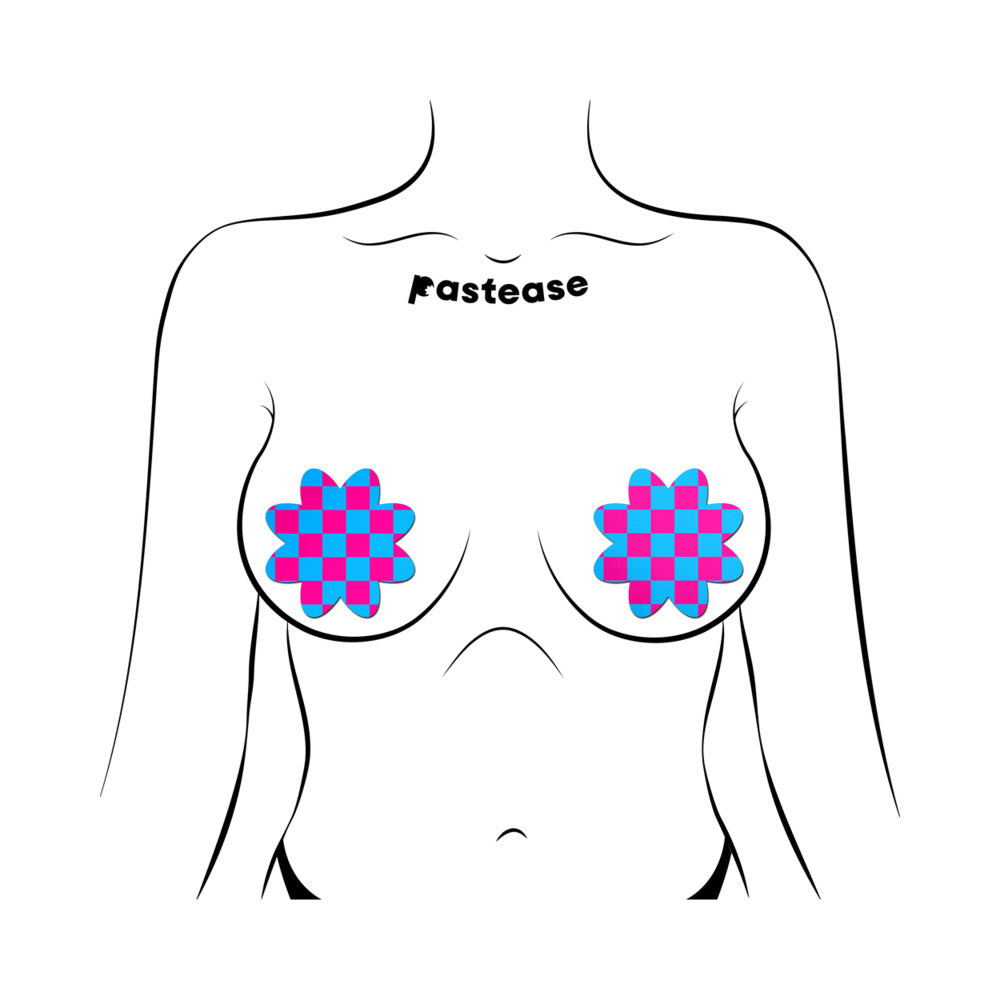 Pastease Neon Checkered Pink & Blue Petal Breast Pasties