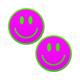 Pastease Neon Green Glow-in-the-Dark Pink Smiley Face Breast Pasties
