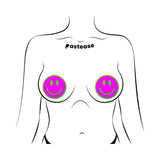 Pastease Neon Green Glow-in-the-Dark Pink Smiley Face Breast Pasties