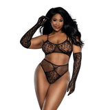 Dreamgirl Lace Seamless 3-Piece Set Black Queen Size
