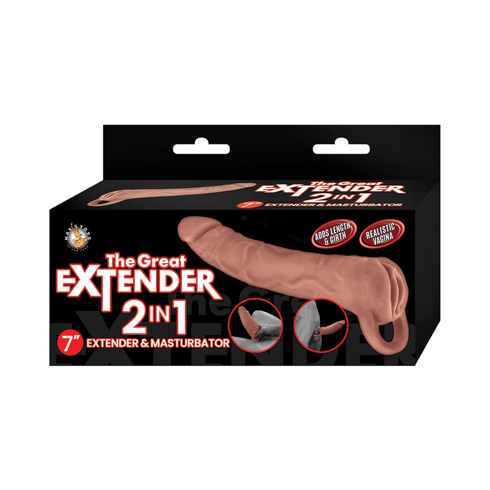 The Great Extender 2 in 1 Extender&Masturbator 7in Brown