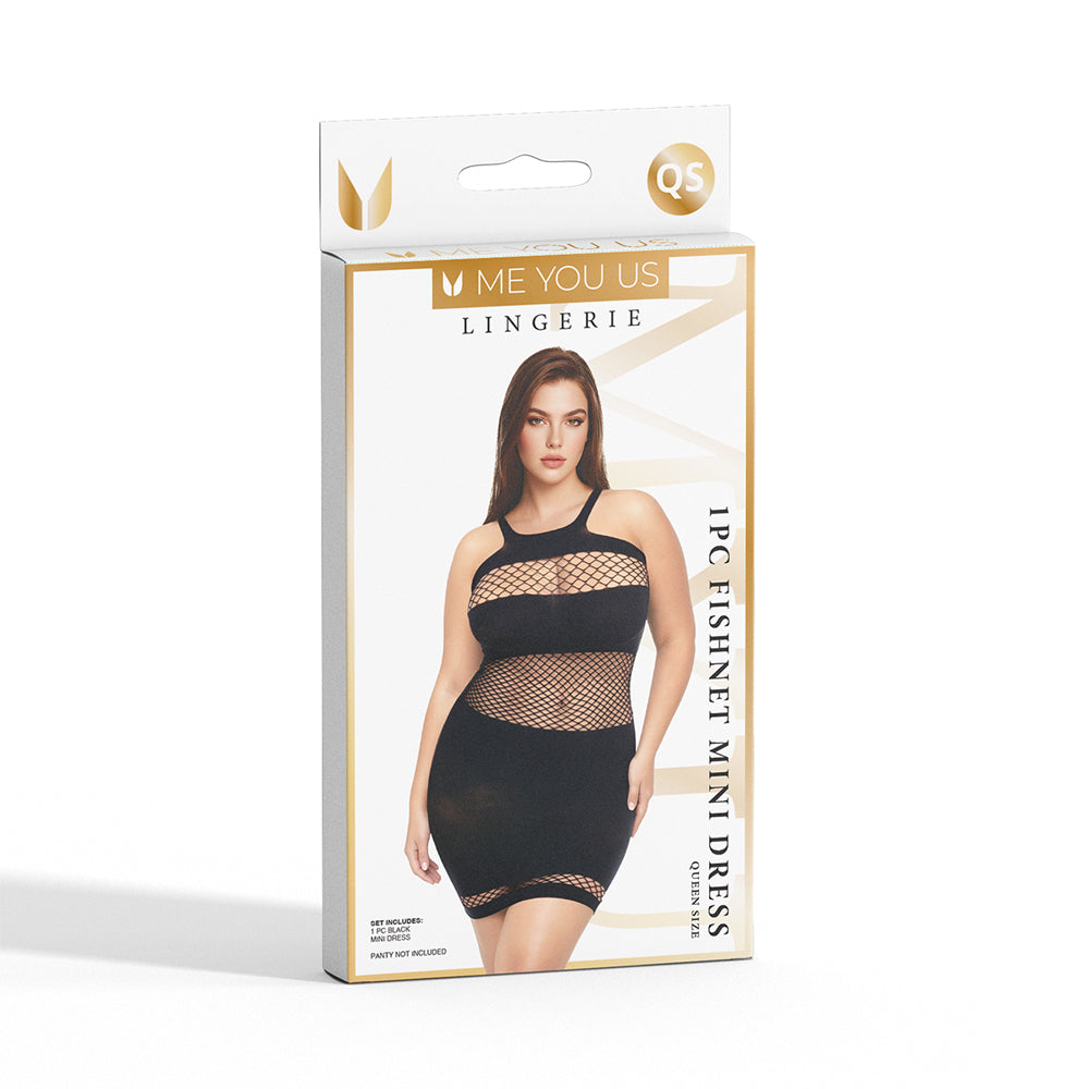 Me You Us Fishnet Mini Dress Black Queen Size