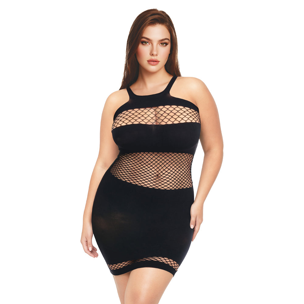 Me You Us Fishnet Mini Dress Black Queen Size