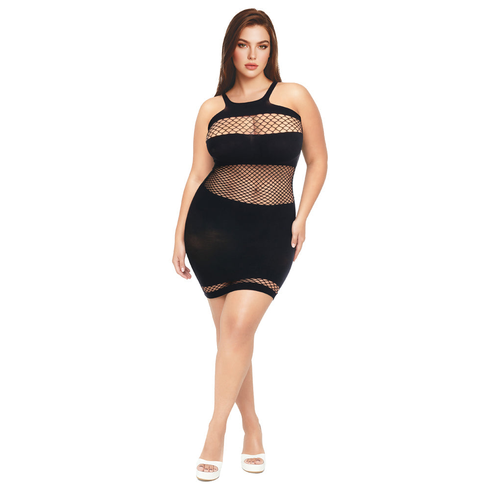 Me You Us Fishnet Mini Dress Black Queen Size
