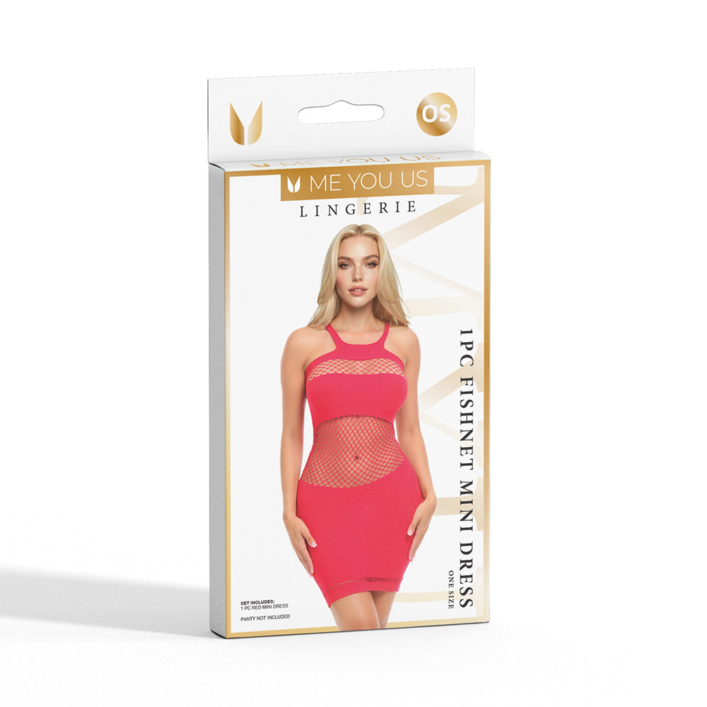 Me You Us Fishnet Mini Dress Red O/S