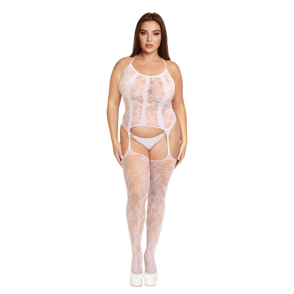 Me You Us Floral Lace Suspender Bodystocking White Queen Size