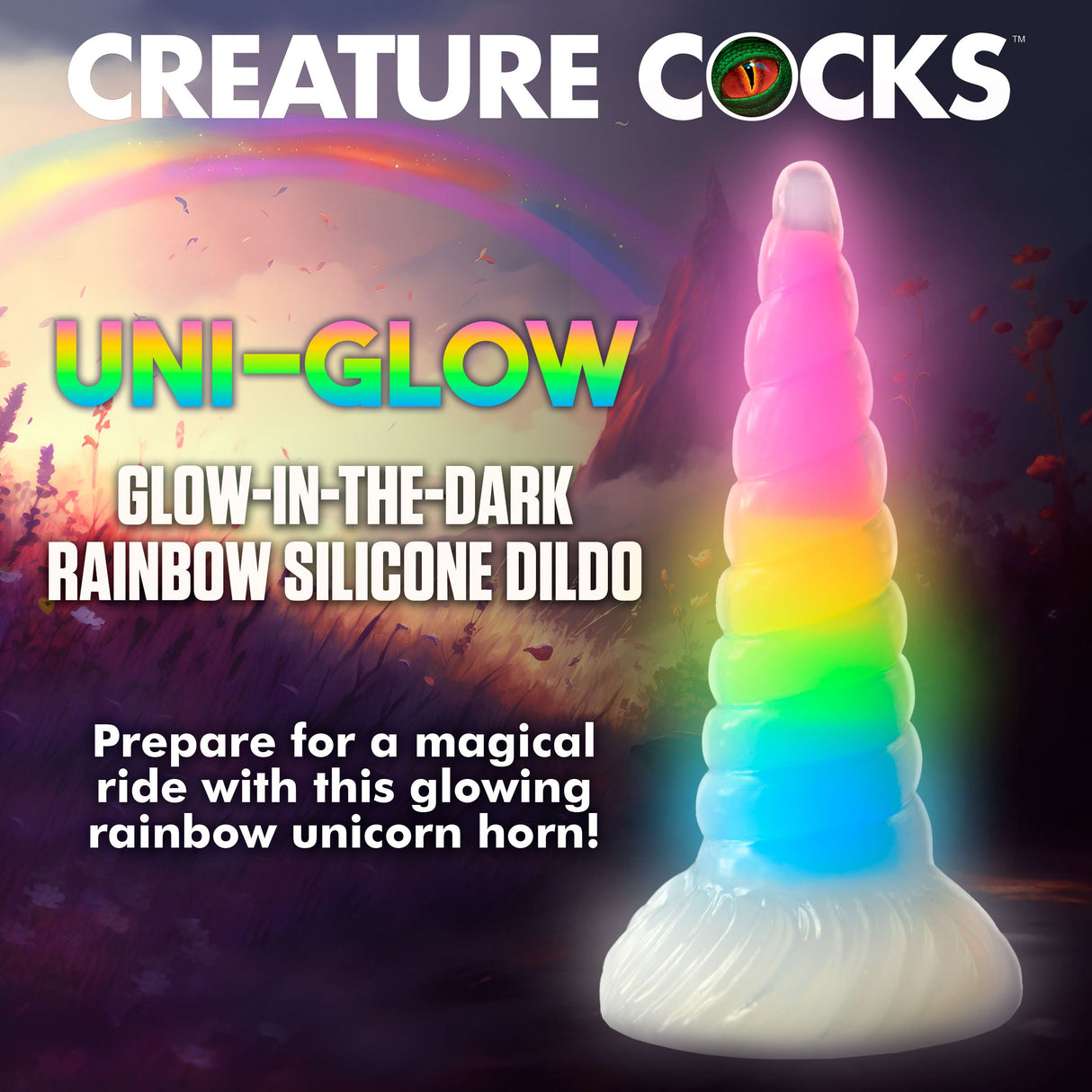 Uni-Glow Glow-in-the-Dark Rainbow Silicone Dildo