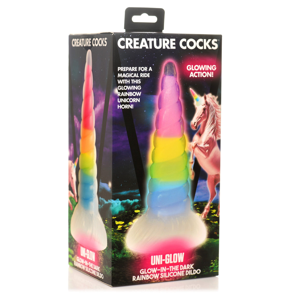 Uni-Glow Glow-in-the-Dark Rainbow Silicone Dildo