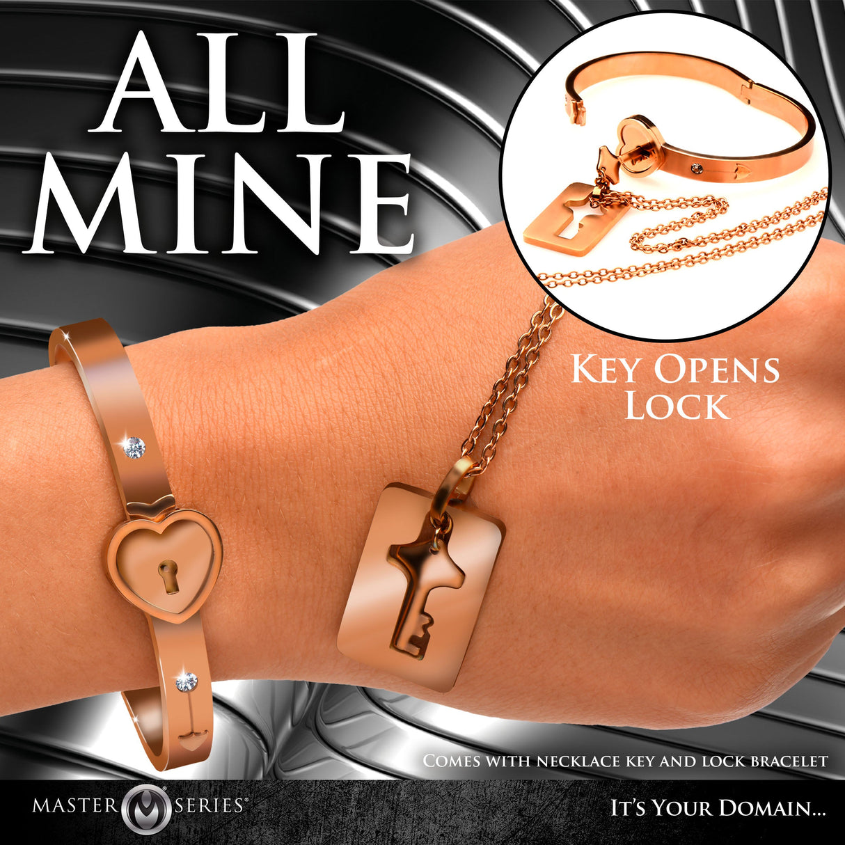 Cuffed Locking Bracelet & Key Necklace Rose Gold