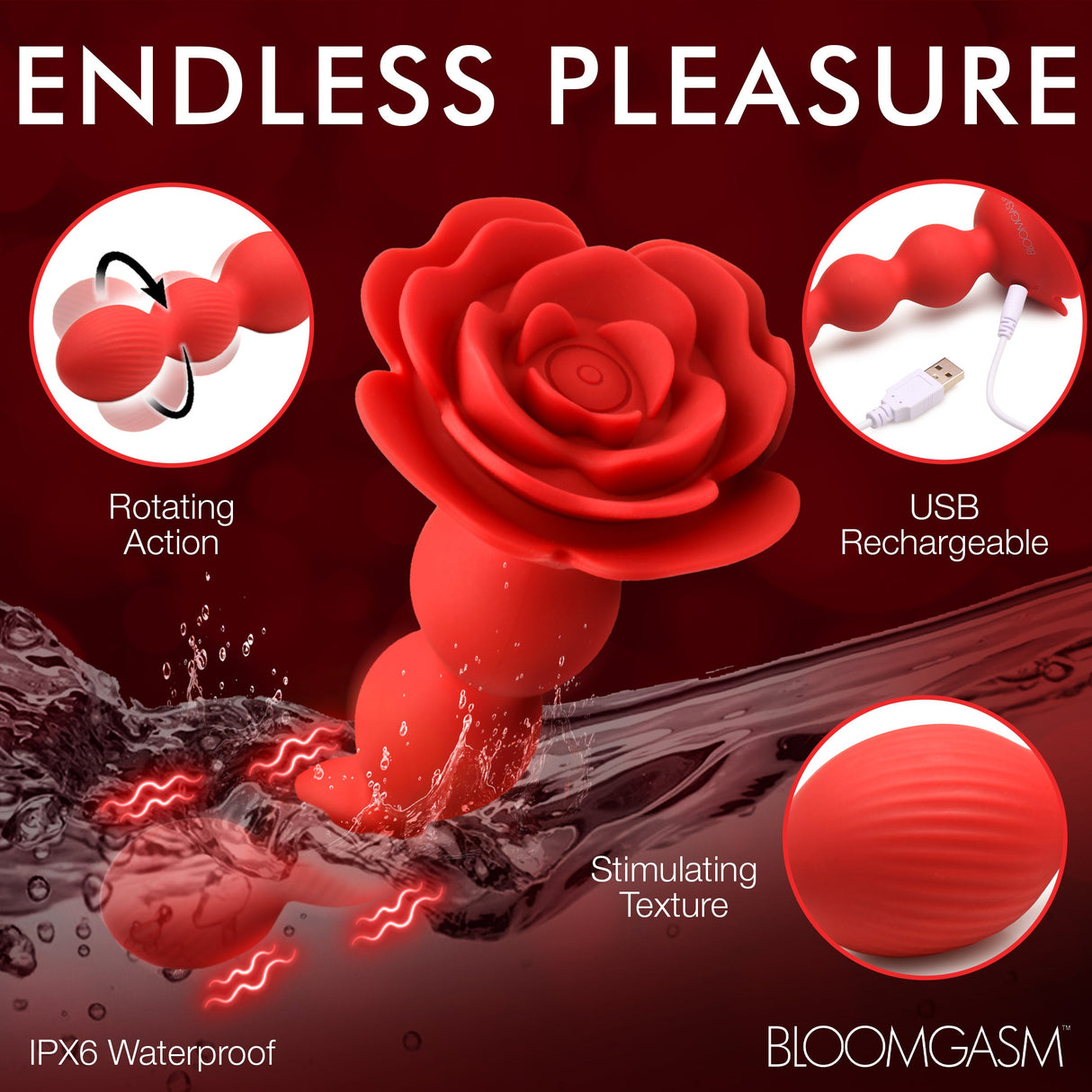 Rose Twirl 10X Vibrating & Rotating Silicone Anal Beads