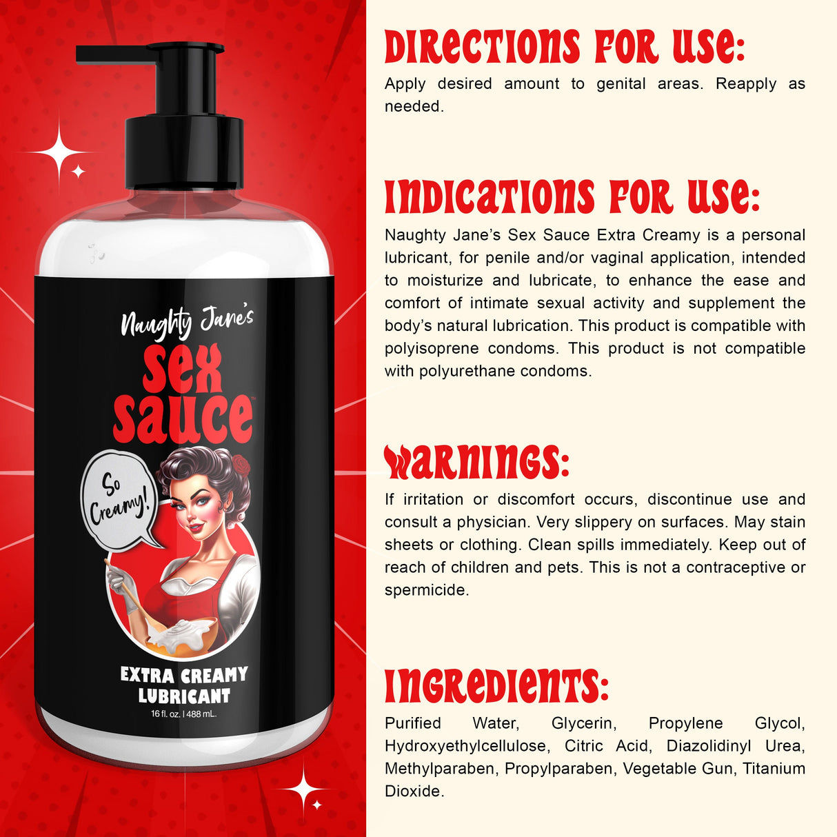 Naughty Jane's Sex Sauce Extra Creamy Lubricant 16oz