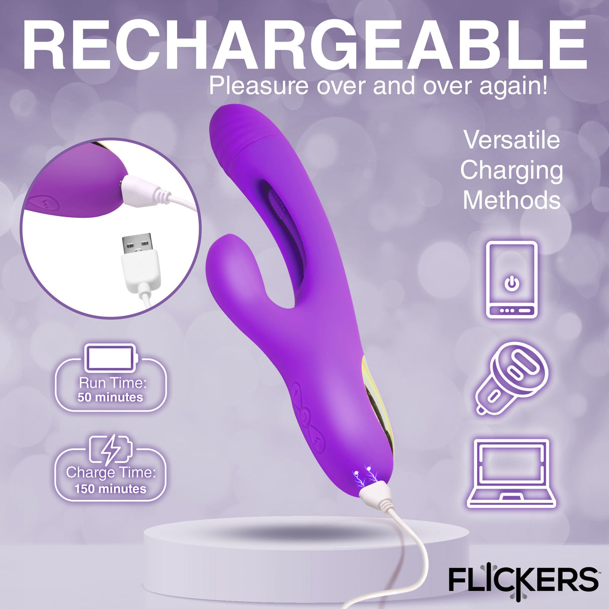 Tri-Flick Flicking Silicone Rabbit Vibrator