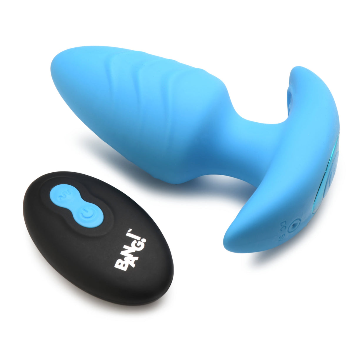 Rotating & Vibrating Silicone Butt Plug w/ Remote - Blue