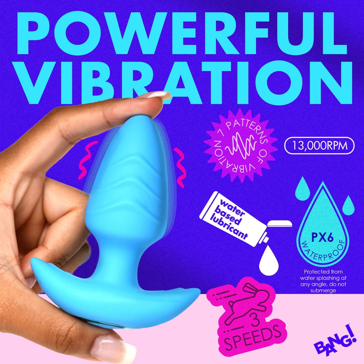 Rotating & Vibrating Silicone Butt Plug w/ Remote - Blue