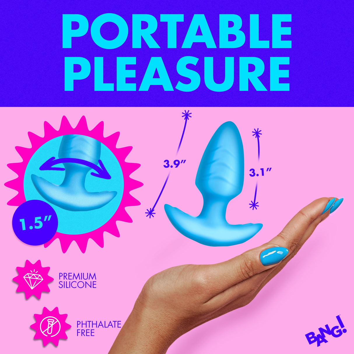 Rotating & Vibrating Silicone Butt Plug w/ Remote - Blue