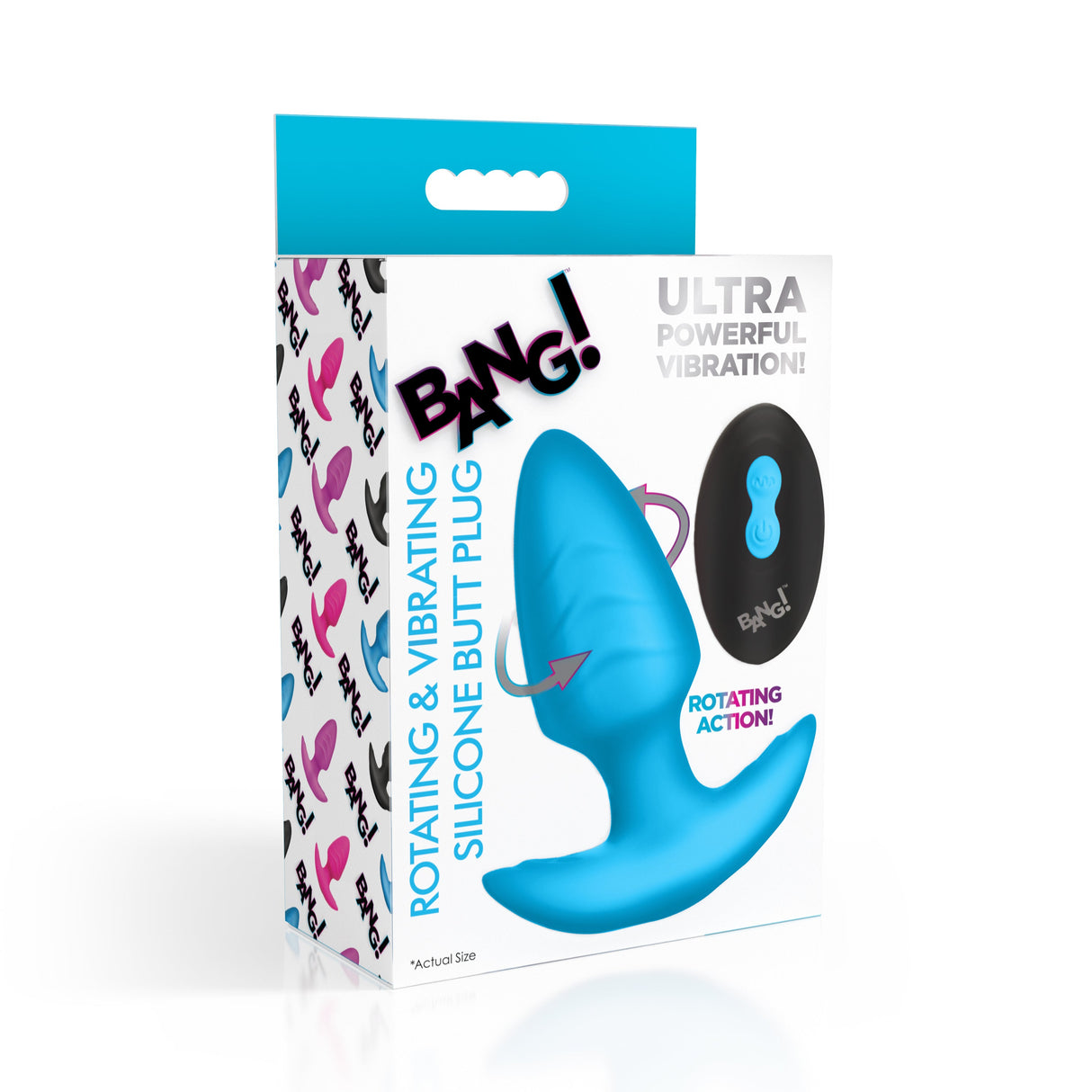 Rotating & Vibrating Silicone Butt Plug w/ Remote - Blue