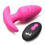 Rotating & Vibrating Silicone Butt Plug w/ Remote - Pink