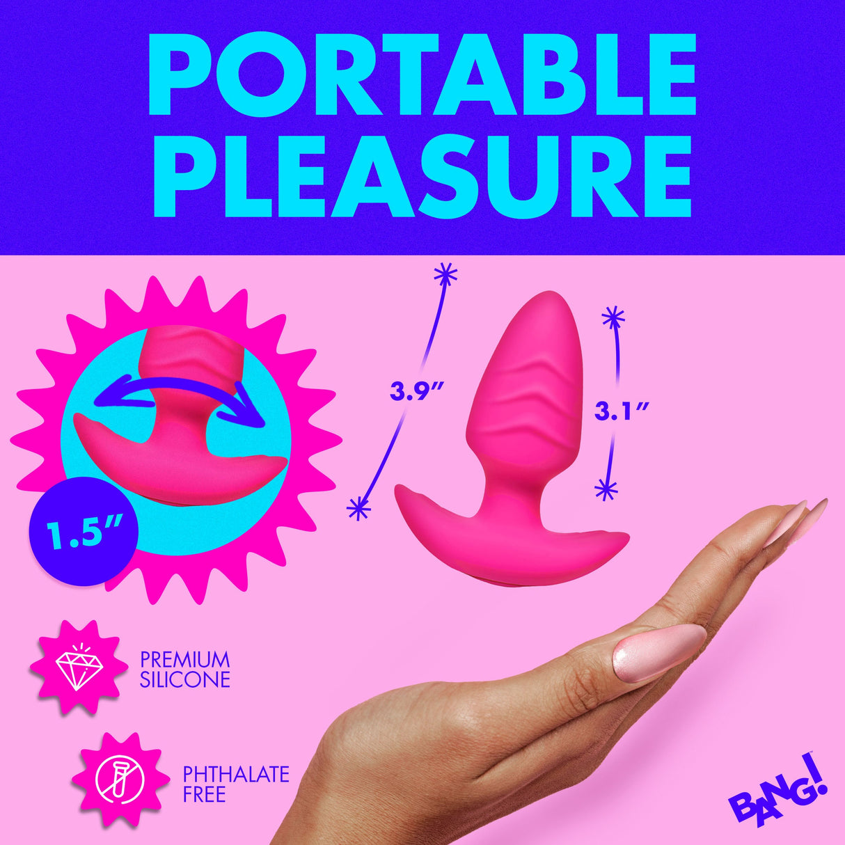 Rotating & Vibrating Silicone Butt Plug w/ Remote - Pink