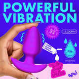 Rotating & Vibrating Silicone Butt Plug w/ Remote - Purple