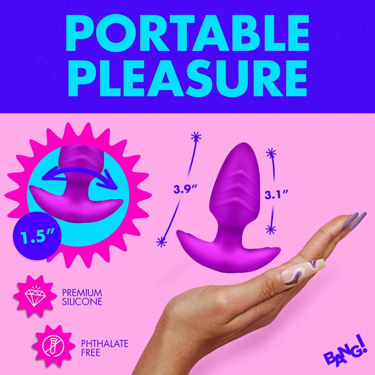 Rotating & Vibrating Silicone Butt Plug w/ Remote - Purple