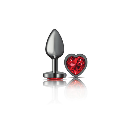 Cheeky Charms-Gunmetal Metal Butt Plug- Heart-Dark Red