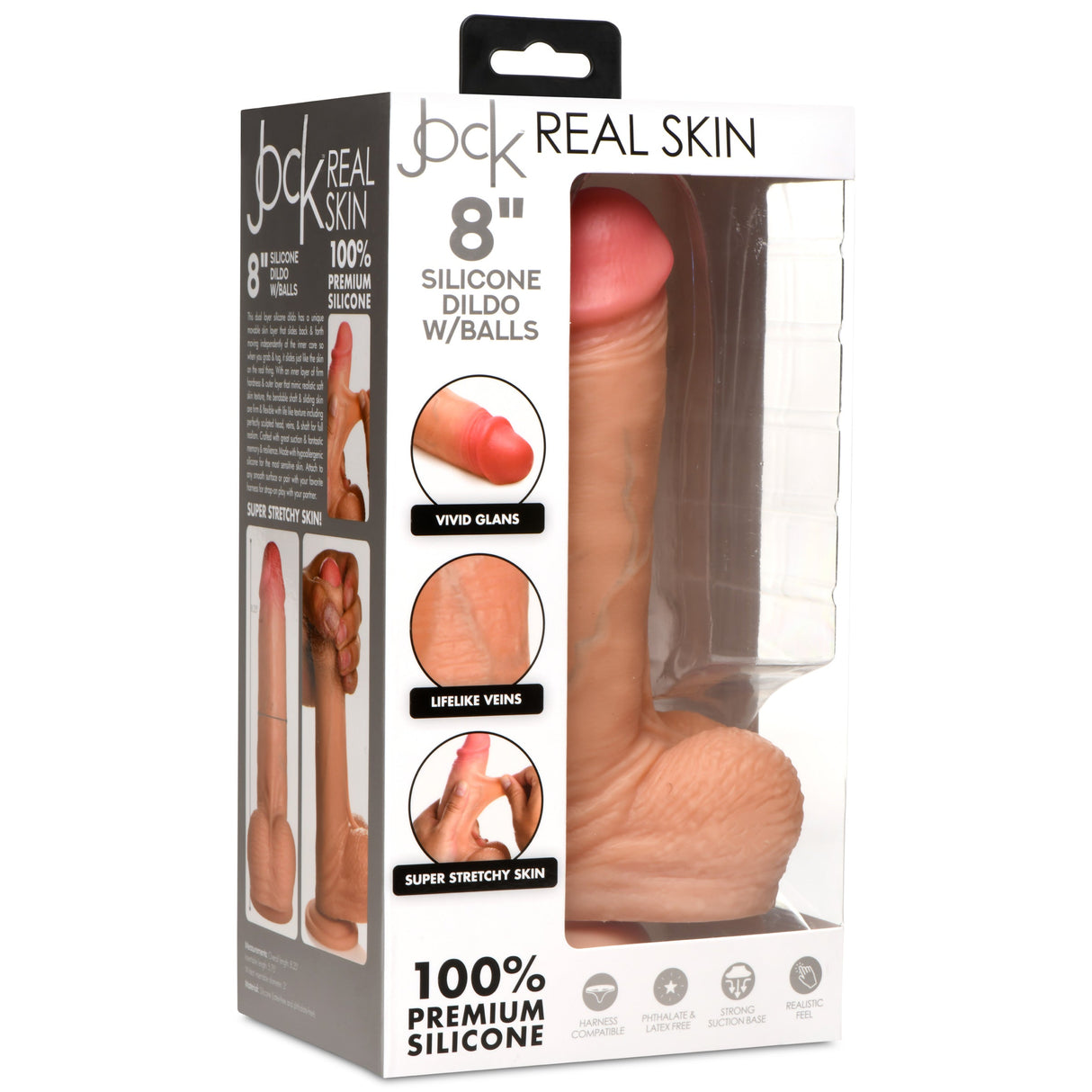 JOCK Real Skin 8" Silicone Dildo w/ Balls