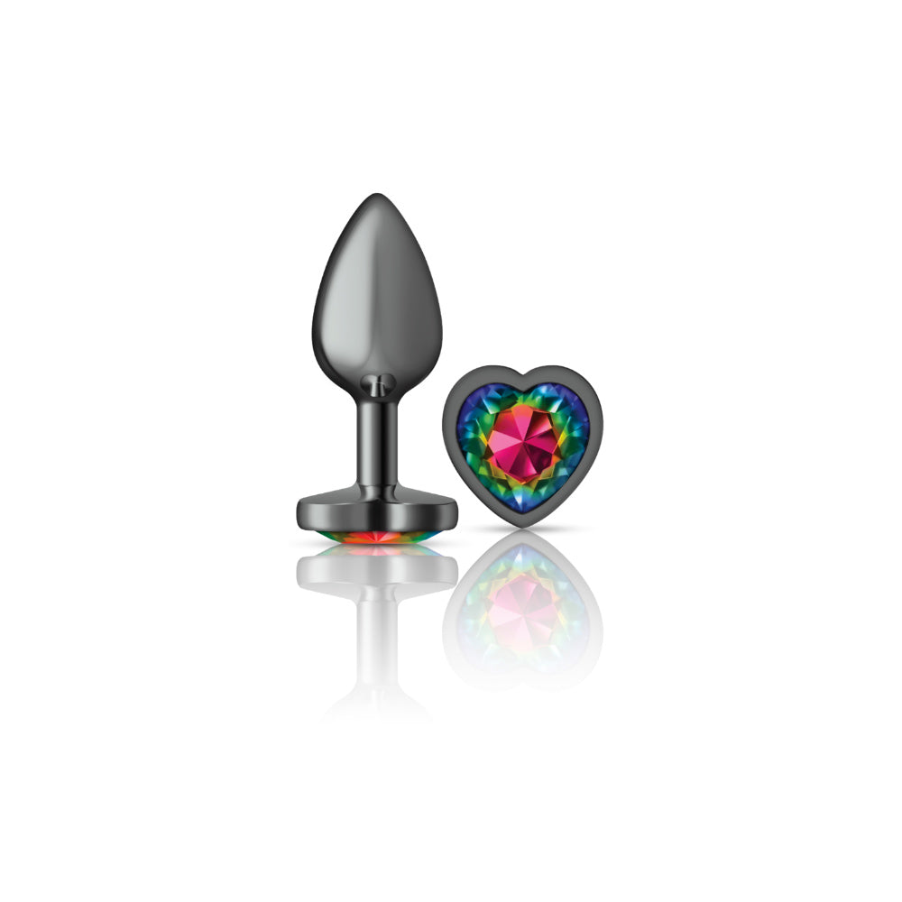 Cheeky Charms-Gunmetal Metal Butt Plug- Heart-Rainbow