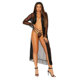 Long Sleeve Dotted Mesh Robe & Panty-Black